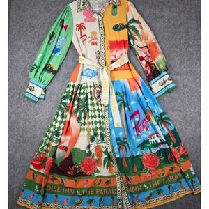 Paradise Inn Shirt Dress Tropical Patchwork Paradiso Resortwear Whimsical Small